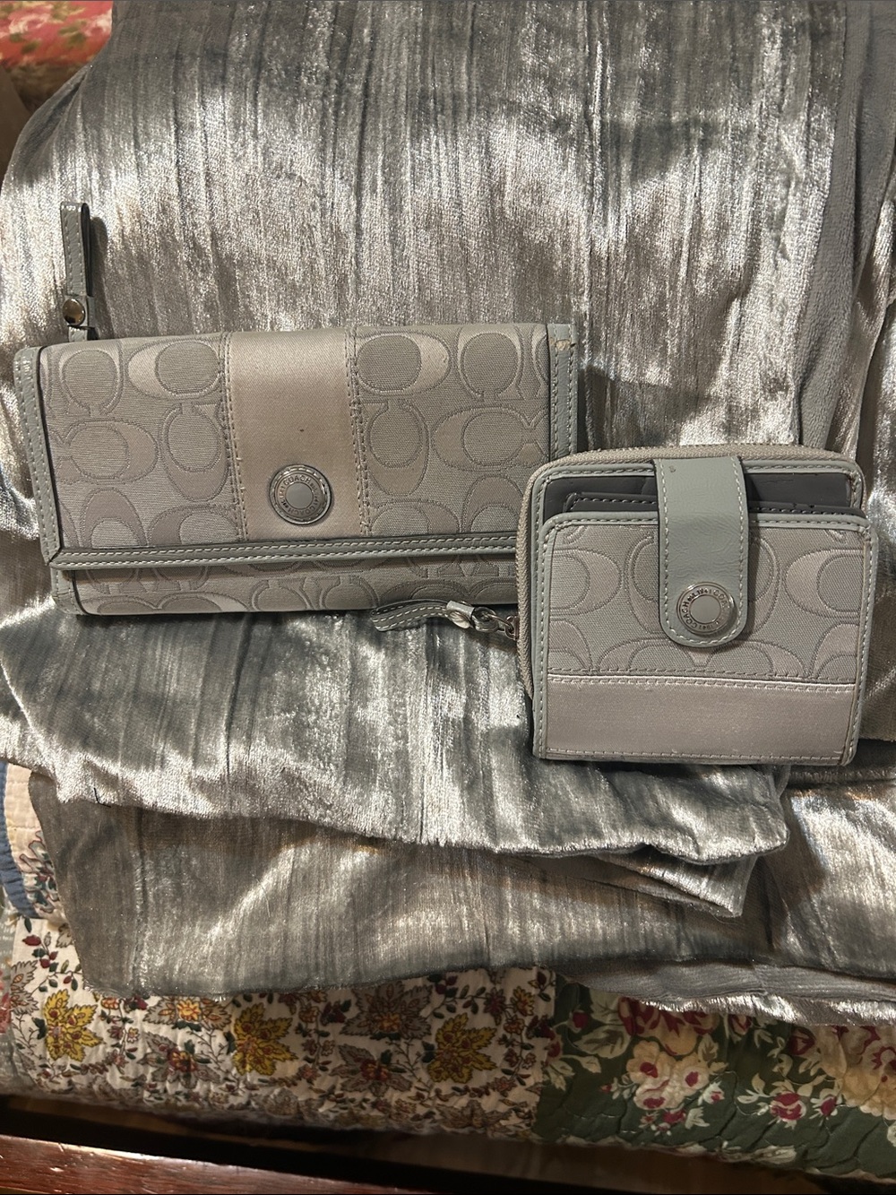 Coach Gray Signature Wallet and Card Case Set